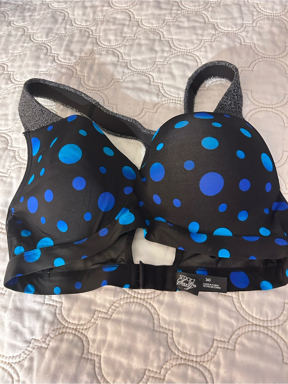 smart & sexy Black Swim Top with Bright Blue Polka Dots